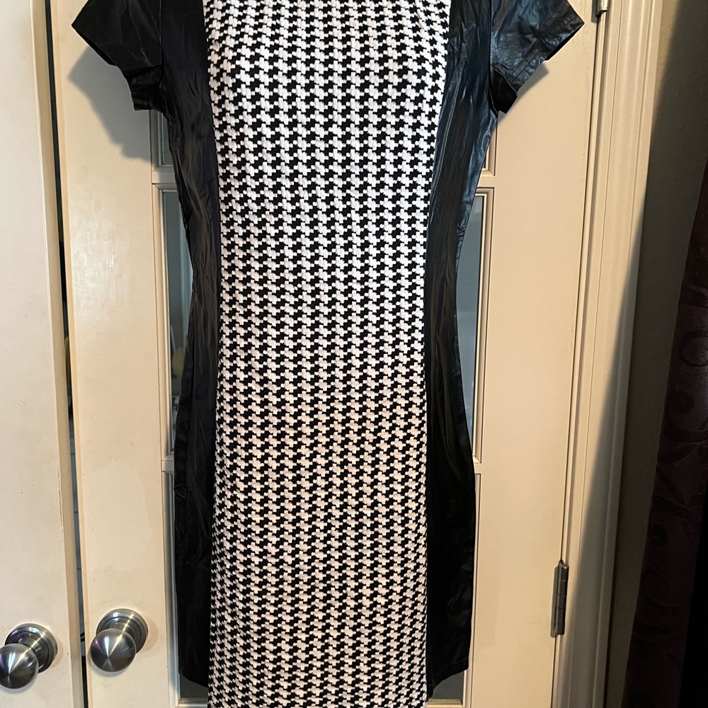 Hem & Thread houndstooth and faux leather dress. Size S